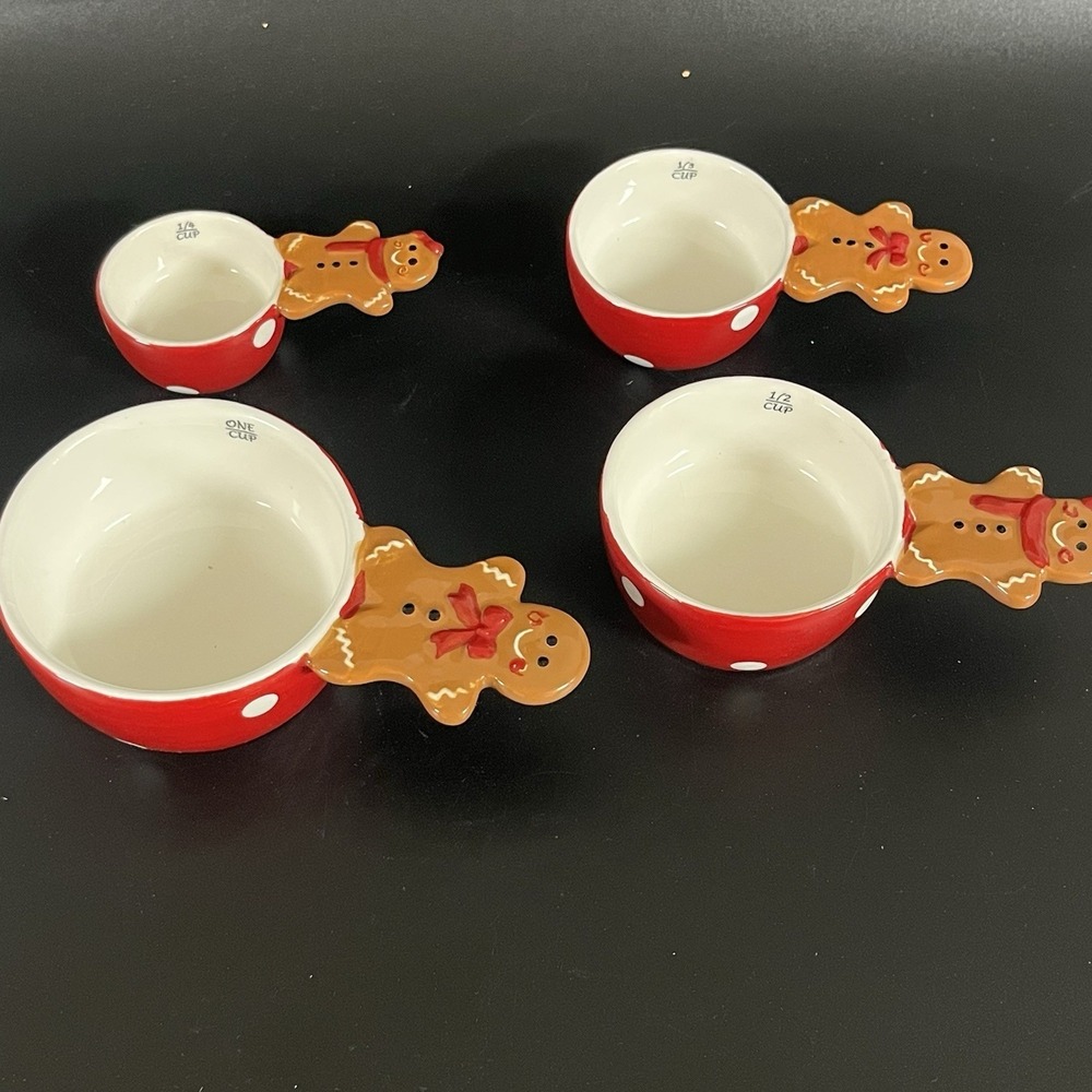 Sleigh Bell Bistro Gingerbread Men Ceramic Measuring Cups with Polka‎ Dots - Picture 2 of 6